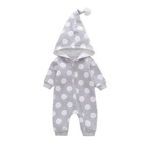 Grey White Polka Dot Hoodie Jumpsuit Romper Baby